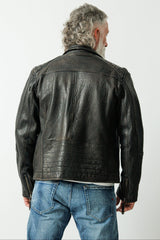 Kurze Herren Bikerlederjacke aus New Zealand Lammnappa schwarz antik Bubbleoptik