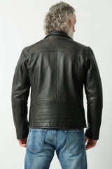 Kurze Herren Bikerlederjacke aus New Zealand Lammnappa schwarz antik Bubbleoptik