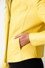 Kurze Damen Lederjacke in Lammnappa gelb mit Stehkragen und Reißverschluss