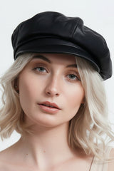 Damen Leder Ballonmütze schwarz