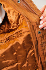 kurze taillierte Damen Lederjacke sportlich aus Lammnappa in vintage Braun