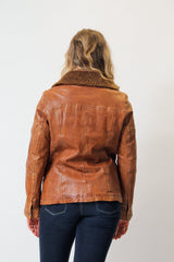 kurze taillierte Damen Lederjacke sportlich aus Lammnappa in vintage Braun