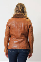 kurze taillierte Damen Lederjacke sportlich aus Lammnappa in vintage Braun