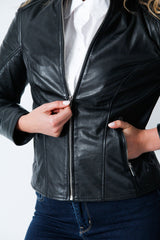 Kurze Damen Lederjacke in schwarz