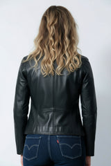 Kurze Damen Lederjacke in schwarz