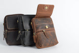 Mini Umhängetasche Unisex Rindleder Braun Vintage Look und Gürtelschlaufe