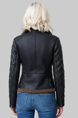 modische kurze schwarze Damen Lammfelljacke mit Reißverschluss und hoch schließbar