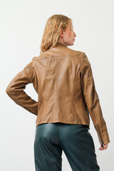 Kurze Damen Biker-Style Lederjacke in Braun
