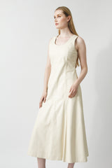 Tailliertes Damen Leder Kleid aus weichen Lammnappa in Ivory