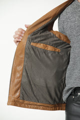 Leder Freizeit Weste aus Lammnappa washed cognac mit viele Taschen