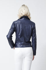 Damen Kurzjacke in Blau aus Lammnappa tailliert, Leder Schmidt Online