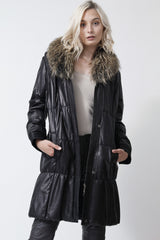 Damen Parka aus Lammnappa schwarz mit Pelzkragen, Leder Schmidt Online