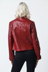 Rot taillierte Damen Lederjacke in Lammnappa mit Stehkragen, Leder Schmidt