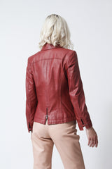 Kurze taillierte Damen Lederjacke in Lammnappa rot mit Reißverschluss, Leder Schmidt Online