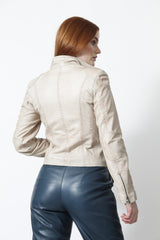 Biker Damen Lederjackein Beige aus softigem Lammnappa Leder Schmidt Online