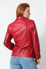 Halblange Damen Lederjacke tailliert aus Lammnappa in Rot mit Frontreißverschluss