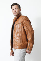 Herren Lederjacke in Lammnappa in cognac vintage look mit Brusttaschen