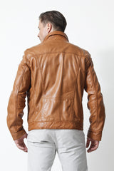 Herren Lederjacke in Lammnappa in cognac vintage look mit Brusttaschen