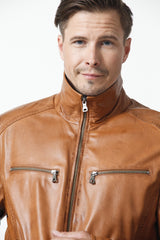 Herren Lederjacke in Lammnappa in cognac vintage look mit Brusttaschen