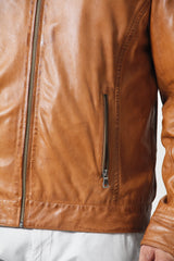 Herren Lederjacke in Lammnappa in cognac vintage look mit Brusttaschen