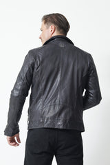 Kurze Herren Bikerstyle Lederjacke Schwarz in Lammnappa ohne Wattierung