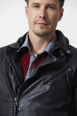 Kurze Herren Bikerstyle Lederjacke Schwarz in Lammnappa ohne Wattierung