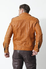 Herren Lederjacke kringel Cognac in Lammnappa mit Brusttaschen und Stehkragen