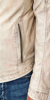 Herrenlederjacke Lammnappa Biker Style Offwhite Vintage Look mit Kapuze Hoodie