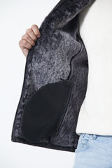 Leichte Herren Lammfelljacke in dunkelgrau mit Stehkragen aus Merinolamm