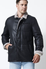 Herren-Lammfelljacke-Christ-Leder Schmidt Online-dunkel Anthrazit-Stehkragen-Leipzig