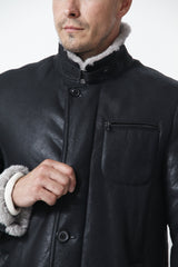 Herren-Lammfelljacke-Christ-Leder Schmidt Online-dunkel Anthrazit-Stehkragen-Brusttasche-hochschließbar-Leipzig