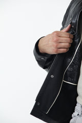 Herren Lederjacke aus Hirschleder schwarz mit Stehkragen und viele Taschen