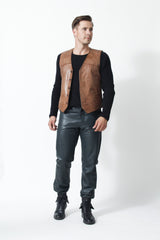 Dünne leichte Herren Weste in Lammnappa Braun antik zum knöpfen