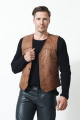 Herren Lederweste in Lammnappa Dattel Vintage Look zum knöpfen