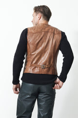 Herren Styleweste Lammnappa Antik Braun mit Riegel im Rückenteil