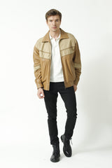 Dünne Herren Blouson Lederjacke in Ziegennappa zweifarbig Honig und Beige