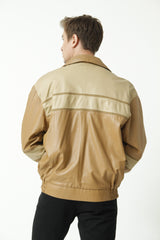 Dünne Herren Blouson Lederjacke in Ziegennappa zweifarbig Honig und Beige