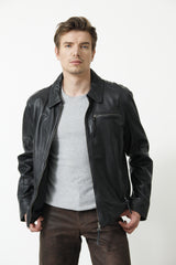 Schlichte Zeitlose Herren Lederjacke Lammnappa dunkel Blau mit Brusttasche