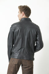 Schlichte Zeitlose Herren Lederjacke Lammnappa dunkel Blau mit Brusttasche