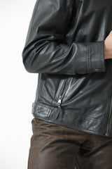 Schlichte Zeitlose Herren Lederjacke Lammnappa dunkel Blau mit Brusttasche