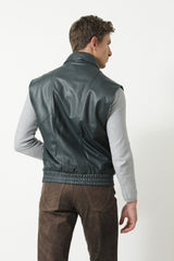 Herren Freizeit Lederweste aus Lammnappa in Petrol mit viele Taschen