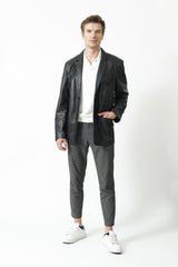 Klassisches Herren Sakko in schwarz aus Lammnappa Leder Schmidt Online