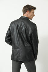 Klassischer Herren Blazer Sakko in Lammnappa schwarz Leder Schmidt Online