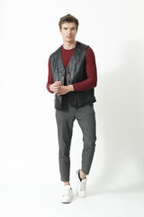 Schwarze Herren Weste in Lammnappa vintage zum Knöpfen