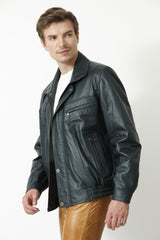 Kurzer Herren Lederblouson als Übergangsjacke aus Lammnappa in Petrol