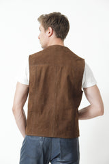 Klassische Herren Weste in Rindleder geschliffen cognac mit Knöpfen