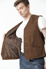 Klassische Herren Weste in Rindleder geschliffen cognac mit Knöpfen