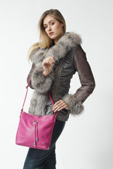 Weiche leichte Damen Ledertasche aus Rindnappa mittelgroß in Farbe Pink