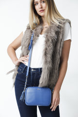 Blaue kleine weiche Leder-Damentasche mit Riemen