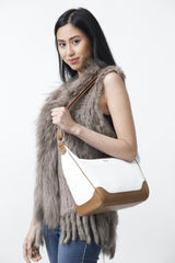 Leichte mittelgroße Damen Ledertasche aus Rind-Leder Weiß / Braun